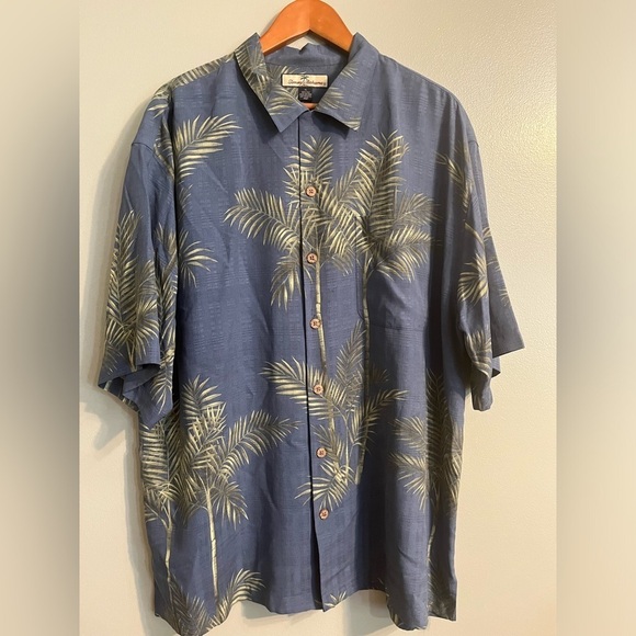 Tommy Bahama Mens 100% Silk Blue Palm Print Boho Button Up Shirt Size XL - Picture 1 of 11